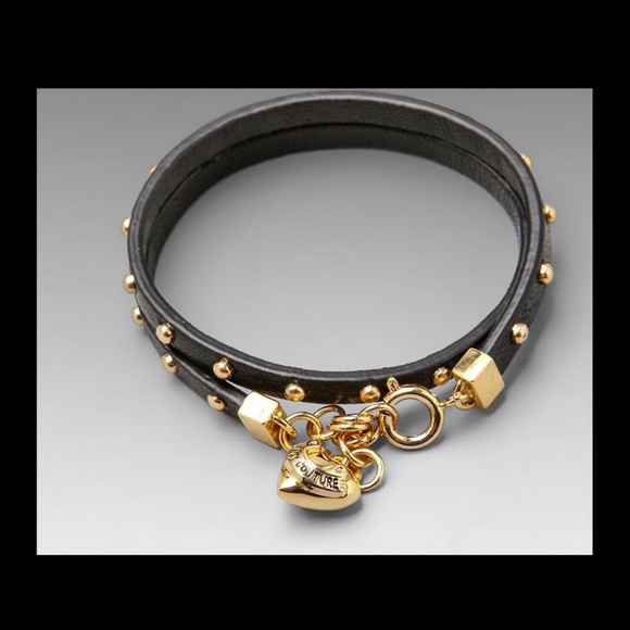 Juicy Couture black leather wrap gold studded bracelet with puff heart charm - Picture 1 of 7